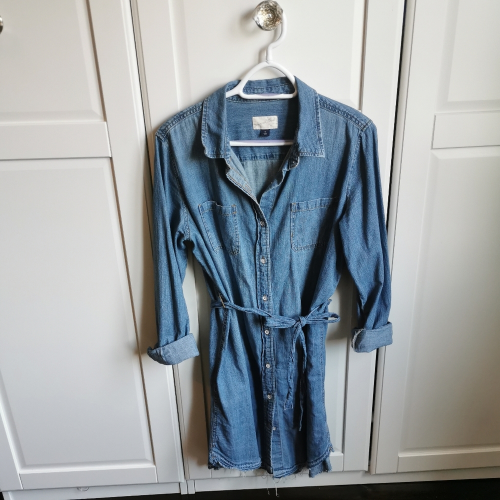 Universal Thread Denim Button Up Dress with Tie, Size Medium